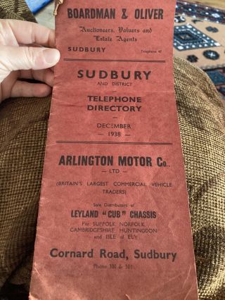 1938 Sudbury,  Suffolk Telephone Directory