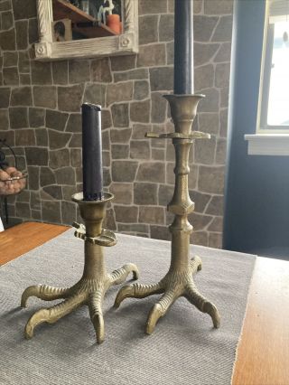 Set Of 2 Gothic Bird Claw Feet Candlesticks