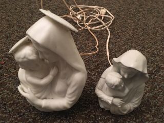 2 Vintage White Ceramic Mother Mary With Baby Jesus Japan Night Lights