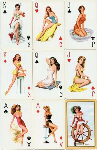 Vintage Belgian Drawn Pin - Up Playing Cards - 55 Glamour Girls - 1957