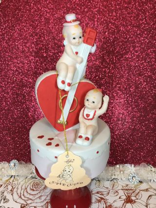 Vtg Lefton Kewpie Cupie Cupid Valentine Music Box Girl Boy Red Hearts Figurine