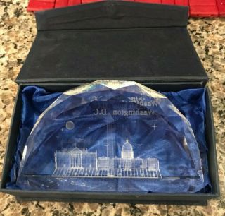 Washington Dc Monuments 3d Laser Etched Holograph Crystal Glass Paperweight Box