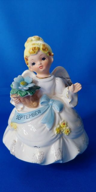 Vintage Lefton September Angel Music Box Figurine (plays Happy Birthday)