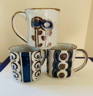 Vintage Otagiri Floral Speckled Stoneware Coffee Mugs Tea Set Of 3 Japan Kitchen