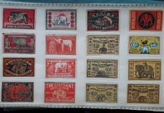 16 Antique C 1900 Matchbox Labels Japan / China - - All Elephants