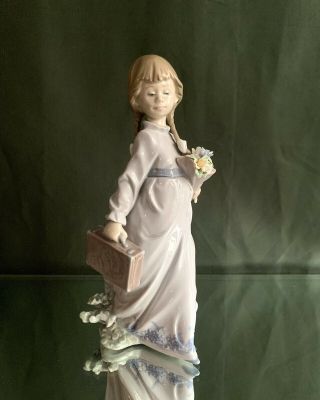 Lladro Porcelain 7604 “school Days” Girl With Suitcase & Flowers 1987 Figurine