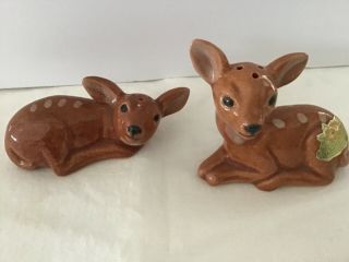 Vintage Rosemeade Pottery Cute Fawn Deer Decorative Salt,  Pepper N.  Dakota Usa
