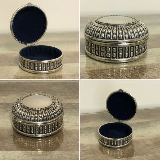 Vintage Round Jewelry Trinket Box Silver - Tone