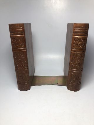 Vintage Carved Wood Wooden Bookends “great Books” Book Shaped Ornate Carved