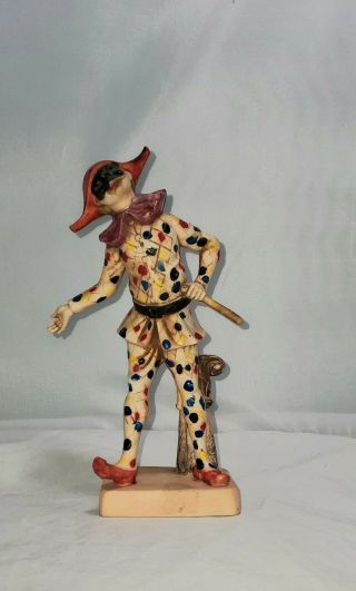 Vintage Mid Century Italian Harlequin Jester Cast Resin Hand Painted Figurine
