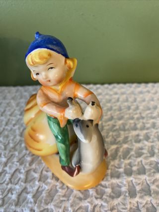 Pixie Fairy Figurine Elf Boy Riding On Snail Made In Occupied Japan Vintage Rare