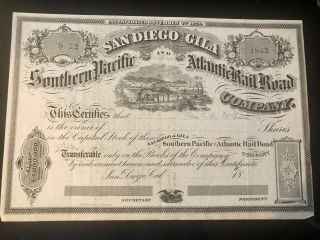 Us Rail Road Stock Certificate Souvenir From The San Diego Historical Society D