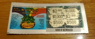 Rare Vintage Classic California Lottery Ticket 1980 