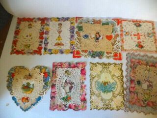 8 Antique (early 1900s) Paper Lace Doiley Valentine Cards