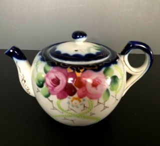 Vintage Takito Co Hand Painted Teapot Made In Japan White W/ Floral Design