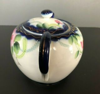 Vintage Takito Co hand painted teapot made in Japan white w/ floral design 2