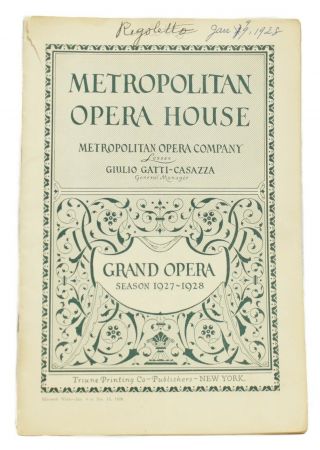 Antique Rigoletto Theatre Program Metropolitan Opera House Season 1927 - 28