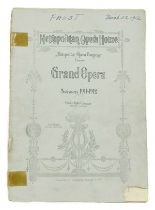 Antique Faust Theatre Program Metropolitan Opera House Season 1911 - 12
