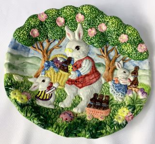 Vintage Fitz And Floyd Easter Bunny Rabbit 9” X 9 3/4 " Plate 1996 Chocolate