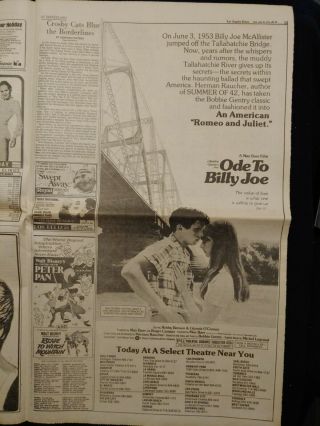 1976 June 30 Los Angeles Times Movie Promo Ode To Billy Joe Bobby Benson (d75)