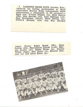 Loretto Blue Jays Kansas 1950 Baseball Team Picture