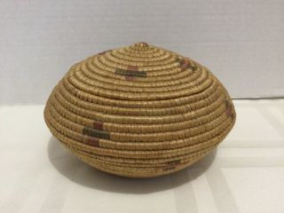 Vintage Woven Coil Small Basket With Lid Southwest Native American Eskimo ??