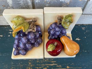 Home Interiors Sonoma Villa Ceramic Fruit Bookends Grapes,  Apple,  Pear Set of 2 2