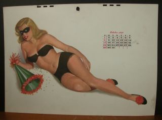 Al Moore Calendar Page October Sexy Blond 1950 Party Girl Masquerade Halloween