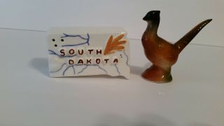 Vintage Parkcraft State South Dakota & Pheasant Salt & Pepper Shaker Set.