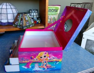 Lisa Frank Cassie Surfer Girl Tropics Jewelry Craft Box w/Drawers School Glitter 2