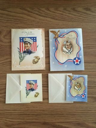 Vintage World War II WW2 Greeting cards Marines & Air Troops Military WWII 3