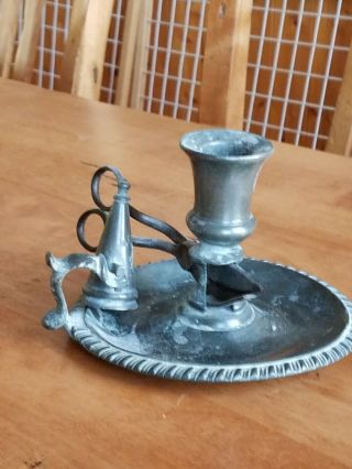 Antique Pewter Candle Holder With Sizzor And Snuffer 2