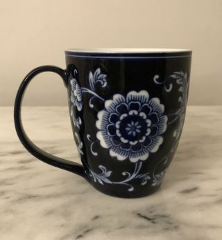 Pier 1 Mandarin Mug Cup Cobalt Blue/white Floral Porcelain