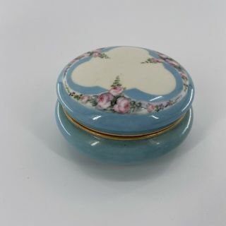 Limoges France Hand Painted Gold Trim Blue Pink Floral Porcelain Trinket Box 3