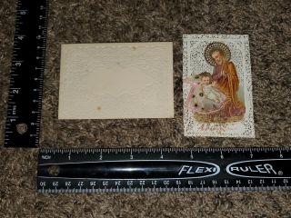 Victorian Antique 1800s Lace Religious Valentine? St.  Joseph Christmas Card 134