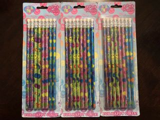 Vintage Foil Lisa Frank 8 Pack Smiley Face Pencils For Happy Girls Packaging