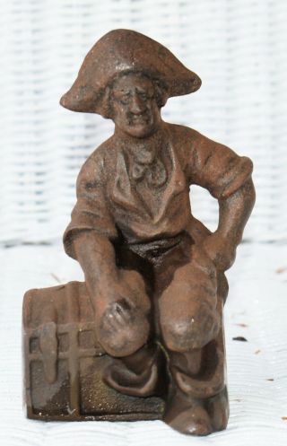 Antique Cast Iron Figure Pirate Sailor Sitting On Treasure Chest Doorstop? Old