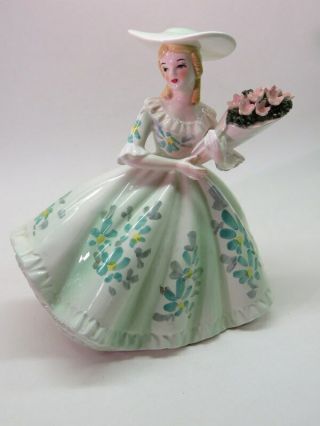 Vintage Lefton Lady In Green Dress With Flowers Figurine 1861 1950 