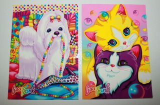 2 Vintage Lisa Frank Postcards Kitten Bubbles & Princess Pearls Dog & Cats