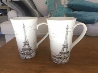 Set Of 2 - 222 Fifth City Scenes Paris Eiffel Tower Tall Coffee/tea Mug