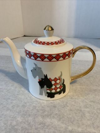 Grace Black Red Gray White Scottie Dog Fine Porcelain Teapot