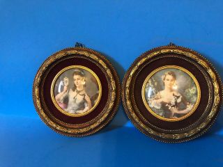 Victorian Lady Pictures Set Of 2 Detailed Frames Velvet Inlay