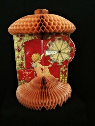 Vintage Beistle Mechanical " Wheel Of Love " Honeycomb Valentine Card - 9 "