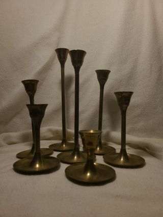 Vintage Brass Candlesticks Candle Holder Graduated Set Of 7