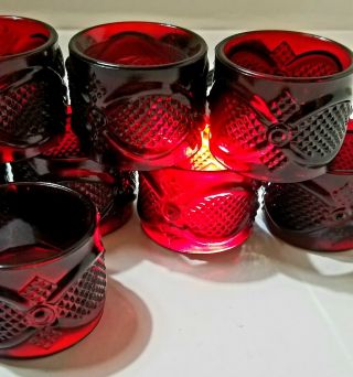 Set of 8 / AVON Ruby Red 1876 CAPE COD Glass NAPKIN RINGS - 2