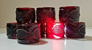Set of 8 / AVON Ruby Red 1876 CAPE COD Glass NAPKIN RINGS - 3