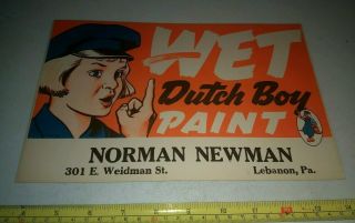 Vintage Dutch Boy Wet Paint Sign Norman Newman Lebanon Pa Advertising Ephemera