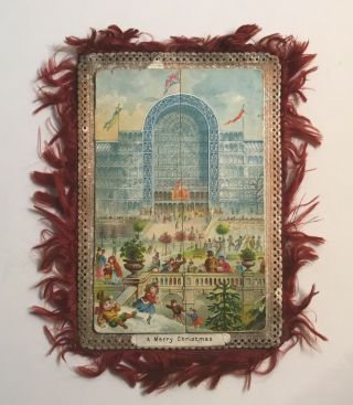 1890’s Victorian Silk Fringe,  Padded,  Bi - Fold Christmas Card,  Graphics
