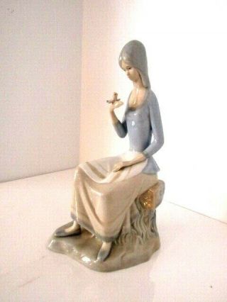Miquel Requena Porcelain Figurine Lady Figure With Bird Statue Spain 11 "