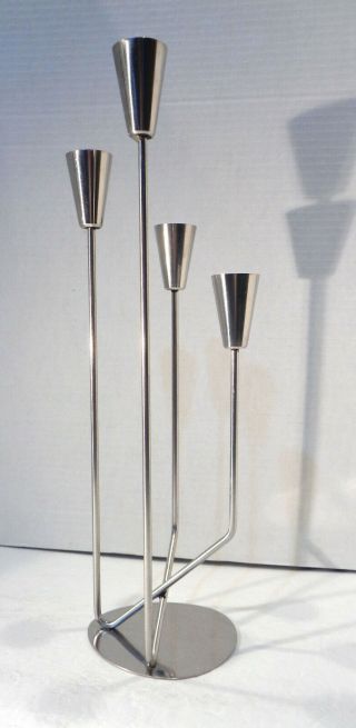 Mg Stainless Denmark Asymmetrical Modernist 4 Light 14 " Tall Candle Holder